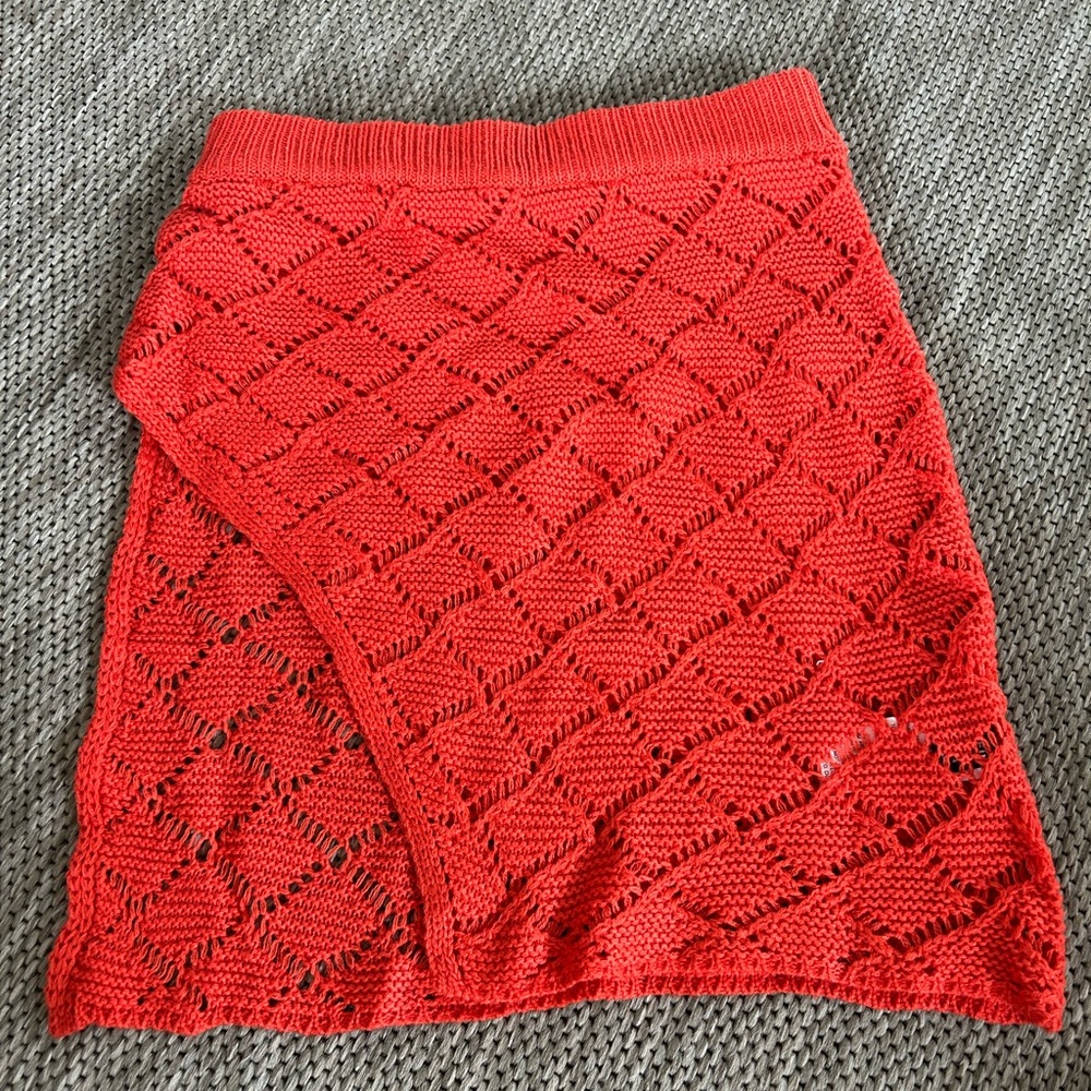 Red Swimsuit Cover Up Skirt With Leg Slit